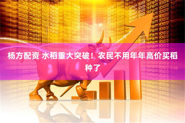 杨方配资 水稻重大突破！农民不用年年高价买稻种了